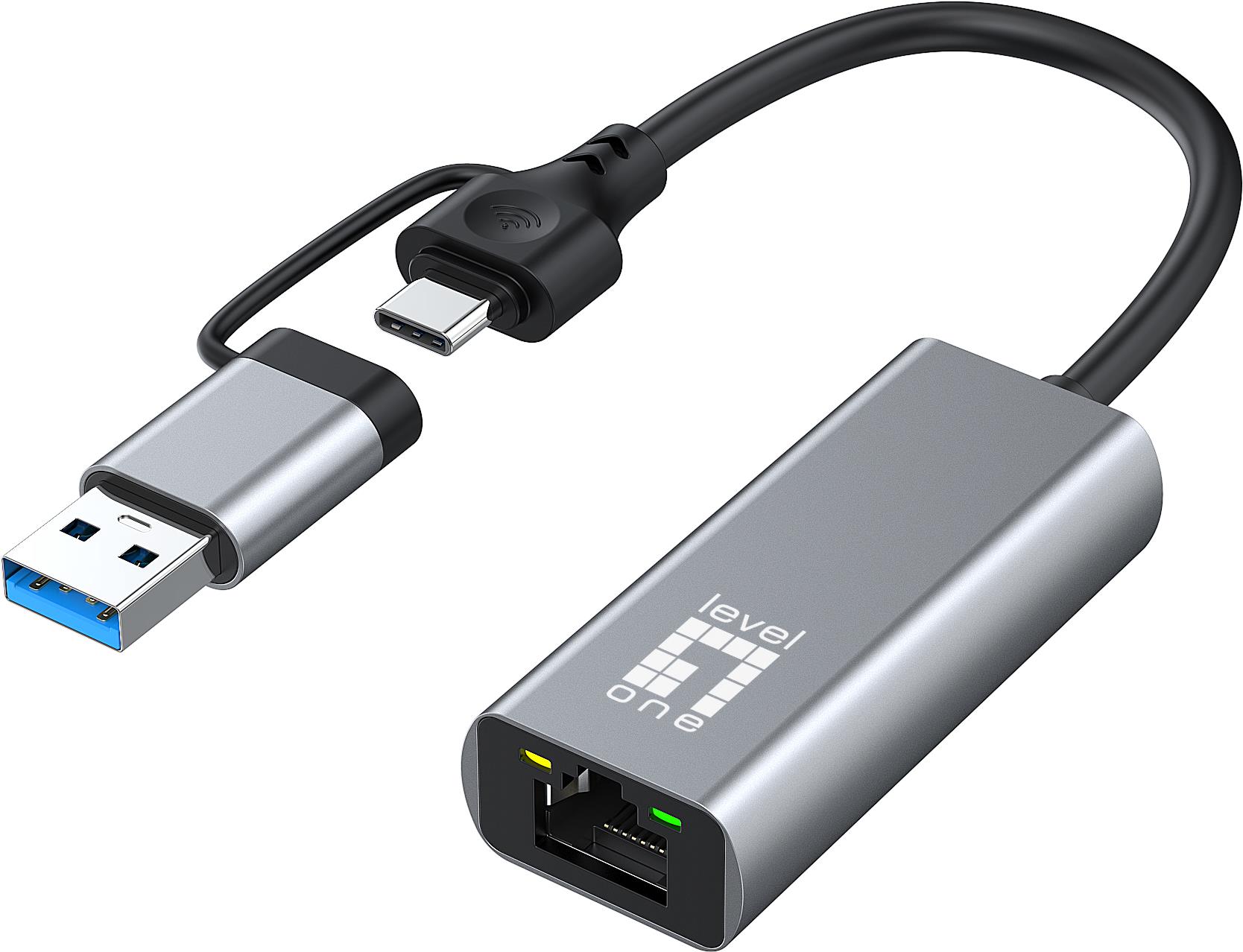 LevelOne USB-0423. Übertragungstechnik: Kabelgebunden, Hostschnittstelle: USB Type-A/USB Type-C, Schnittstelle: Ethernet. Maximale Datenübertragungsrate: 2500 Mbit/s. USB. Produktfarbe: Grau (USB-0423)