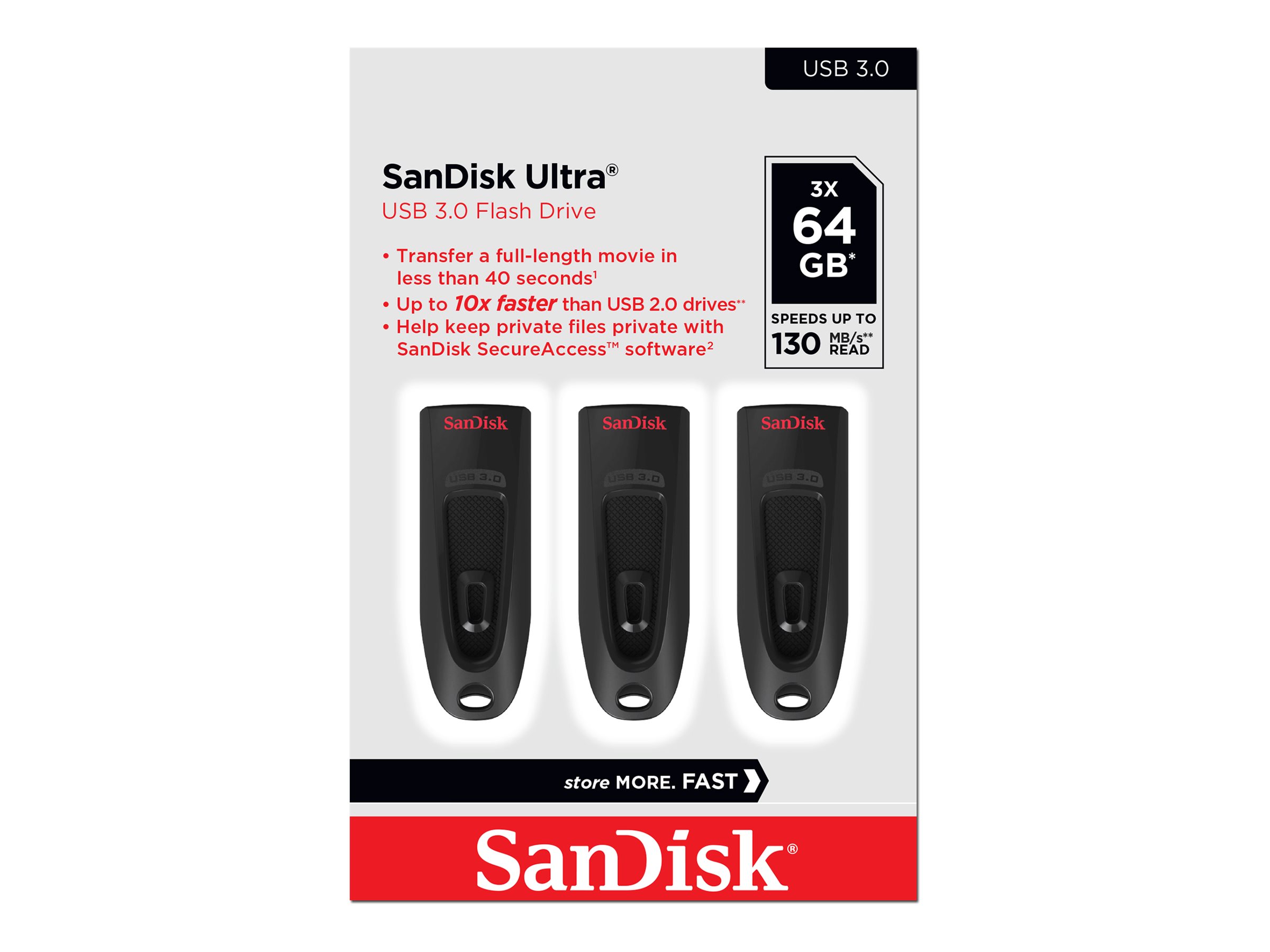 SanDisk Ultra 64 GB USB 3.0 3er-Pack Schwarz