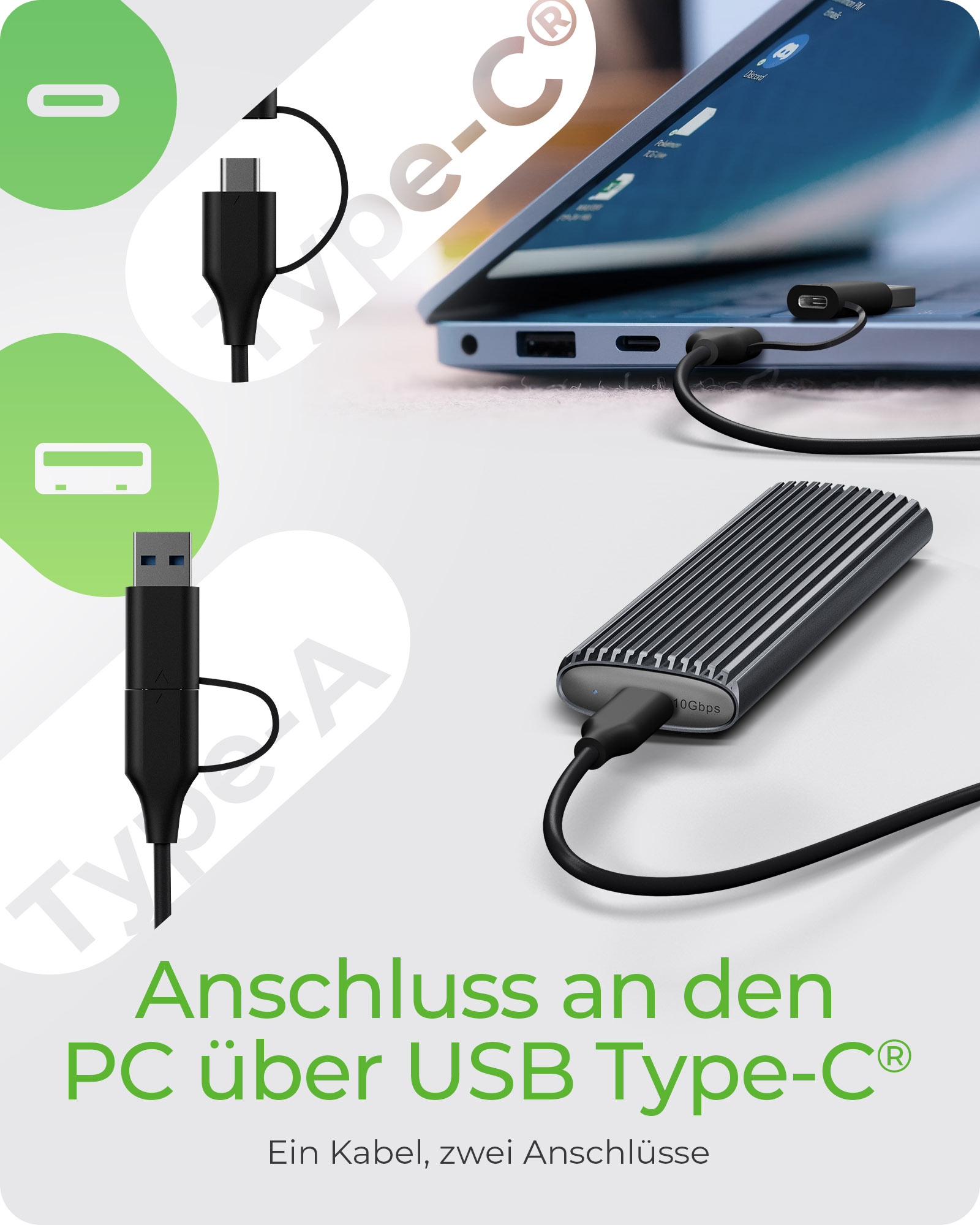 ICY BOX IB-1808MCT-CU31 M.2 NVMe & SATA SSD-Gehäuse, USB 3.1 Gen 2 Type-C/A, Werkzeuglos, Schwarz