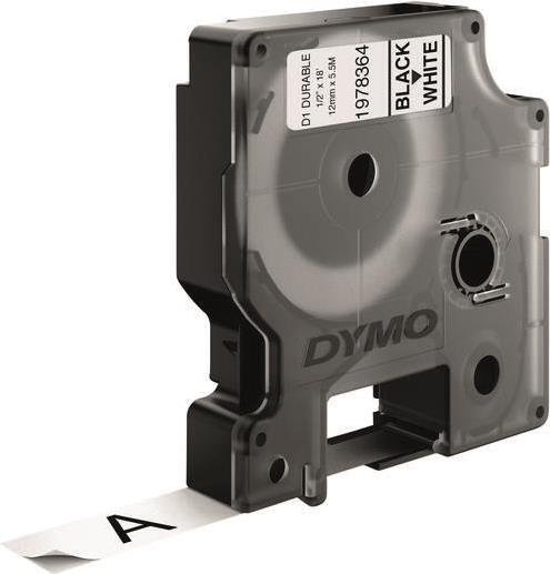 DYMO D1 Durable Etikettenband 12 mm x 5,5 m Schwarz auf Weiß