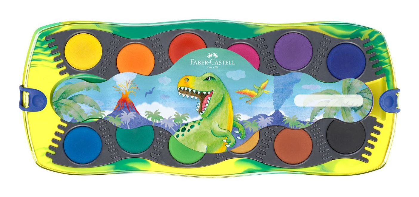 Faber-Castell Dino Connector 12 Wasserfarbkasten 12 Farben inkl. Deckweiß Mehrfarbig