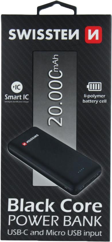 Swissten Black Core Power Bank, 20000mAh, black, Blister (22013928)