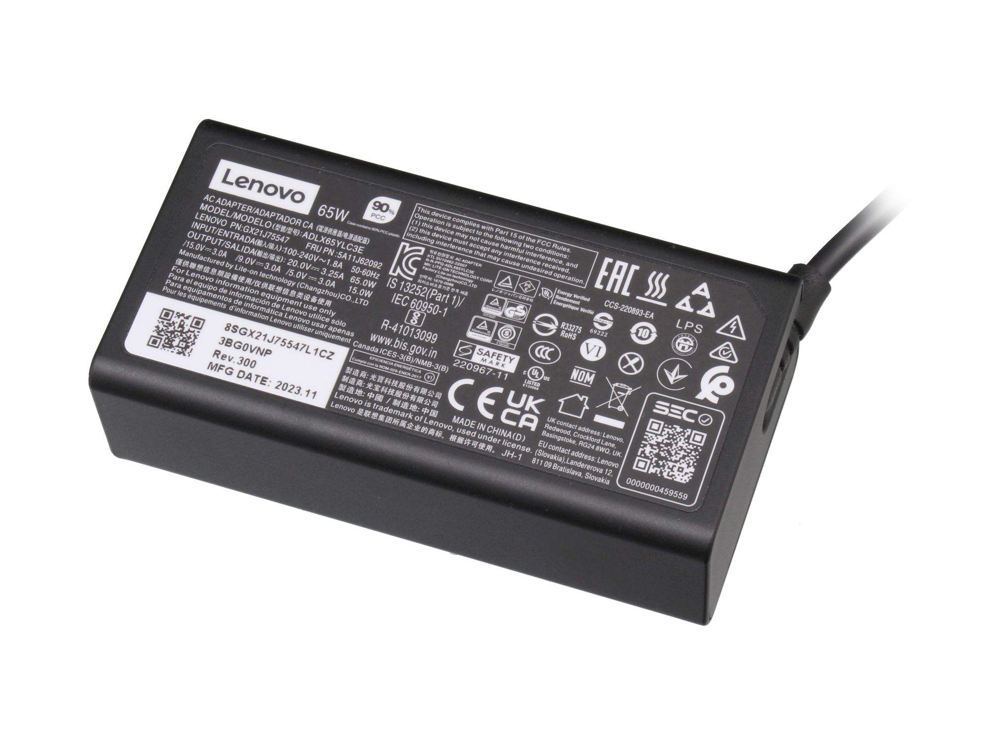 Lenovo 4X21S91187 USB-C Netzteil 65 W Schwarz
