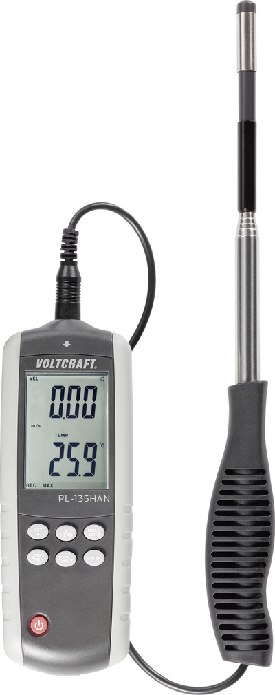 Voltcraft PL-135HAN Hitzdraht-Anemometer mit Temperaturmessfunktion und USB-Schnittstelle, Teleskop- (PL-135HAN)