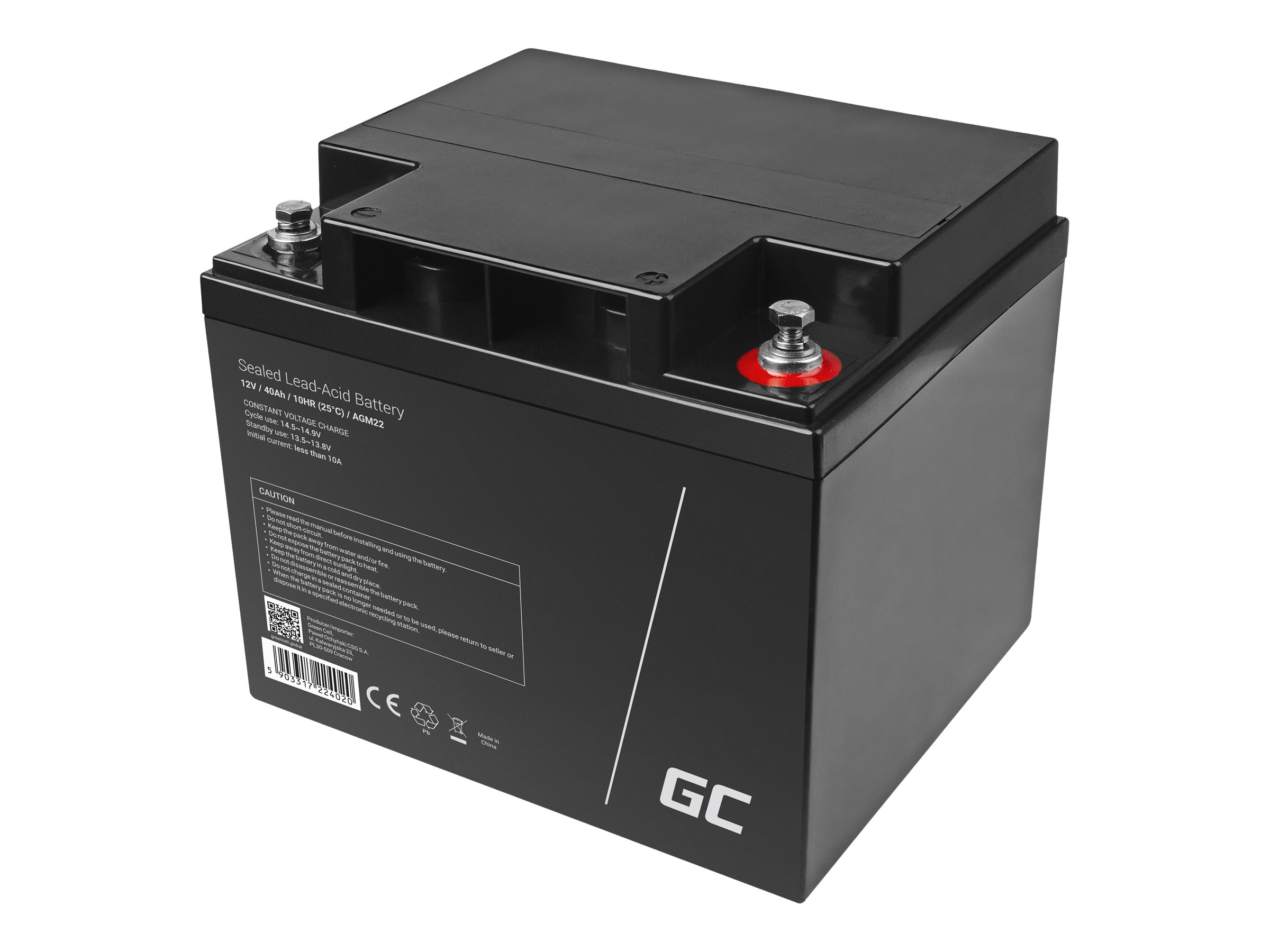 Green Cell AGM22 USV-Batterie 12 V 40 Ah VRLA Schwarz