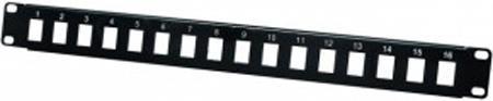 Modulträger für 16 Keystone-Anschlussbuchsen, 48,30cm (19"), schwarz Zum Aufbau eines Patchfeldes mit bis zu 16 Ports (908050)