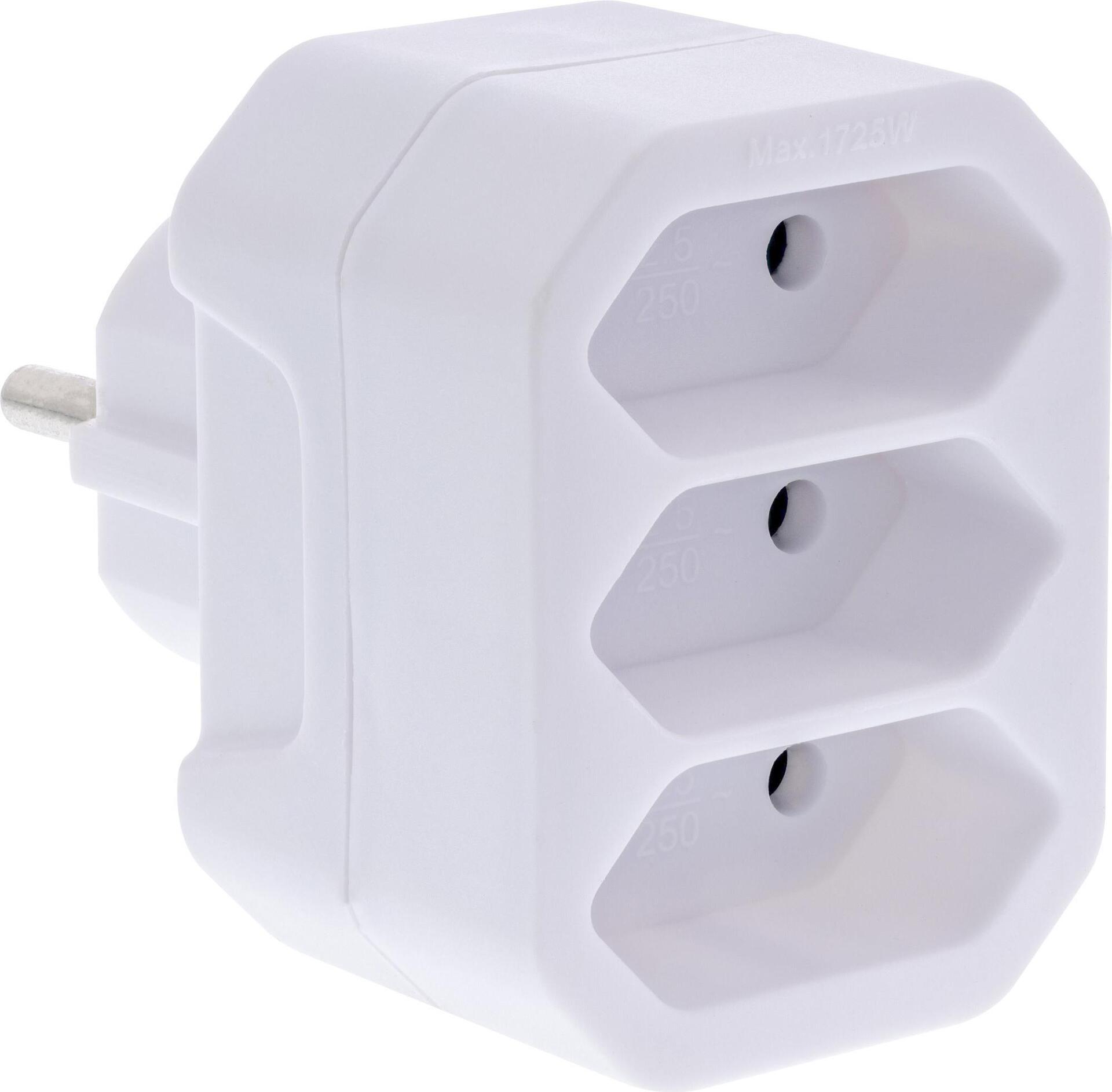 InLine Steckdosenadapter Schutzkontakt Stecker an 3x Eurobuchse weiß (16471A)