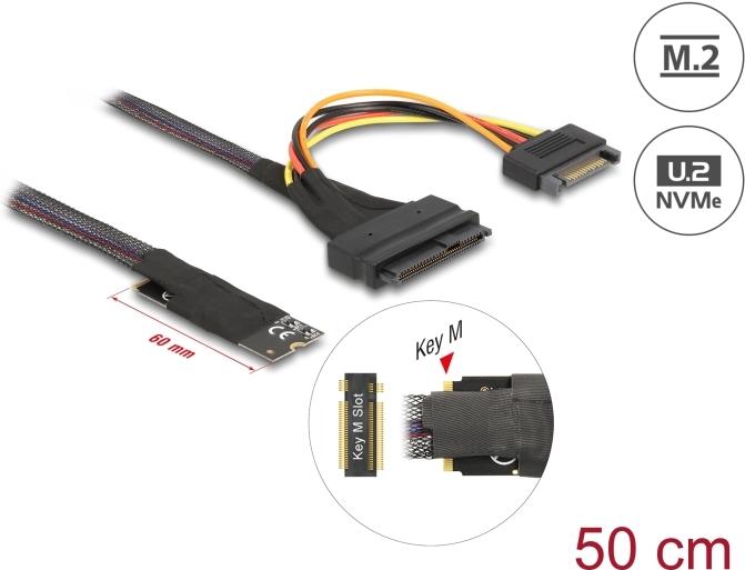 Delock 62984 Kabeladapter 67-pin M.2 Key M auf U.2 SFF-8639/SATA 15-pin 0,5 m Schwarz