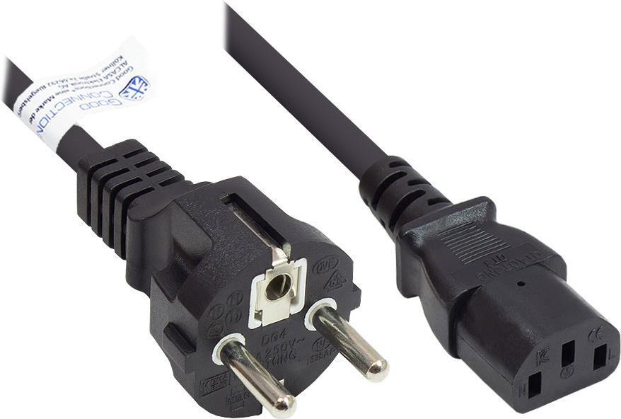 Netzkabel Schutzkontakt-Stecker Typ E+F (CEE 7/7, gerade) an C13 (gerade), schwarz, 0,75 mm², 1 m, Good Connections® (P0030-S010)