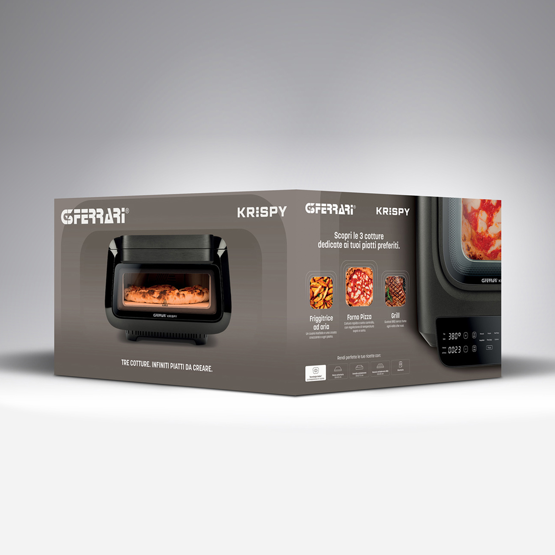 G3 Ferrari G10225 Krispy 3-in-1 Pizzaofen Heißluftfritteuse Grill 2100 W Schwarz