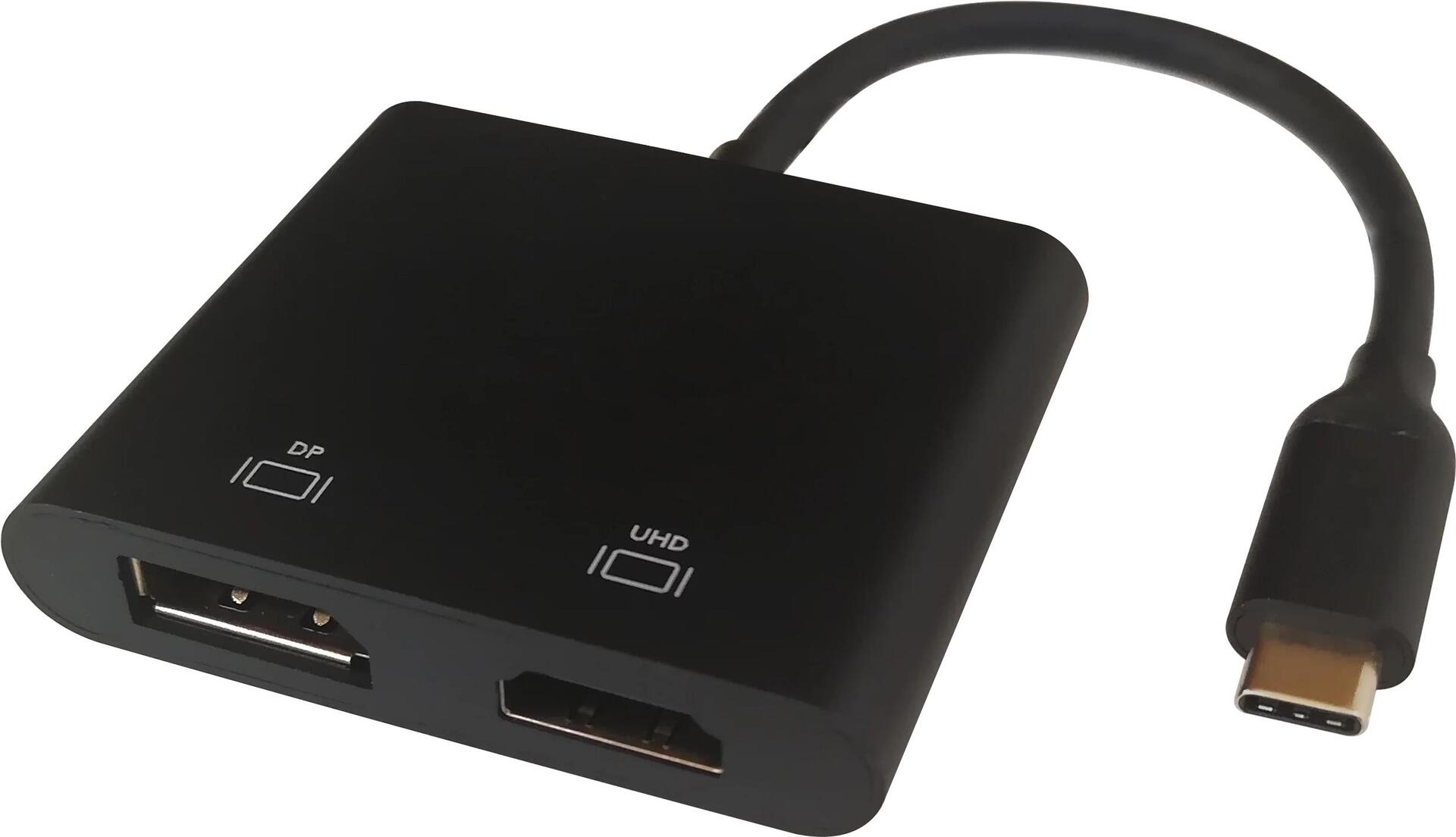 Deltaco USBC-HDDP Videokabel-Adapter 0,1 m USB Typ-C HDMI + DisplayPort Schwarz (USBC-HDDP)