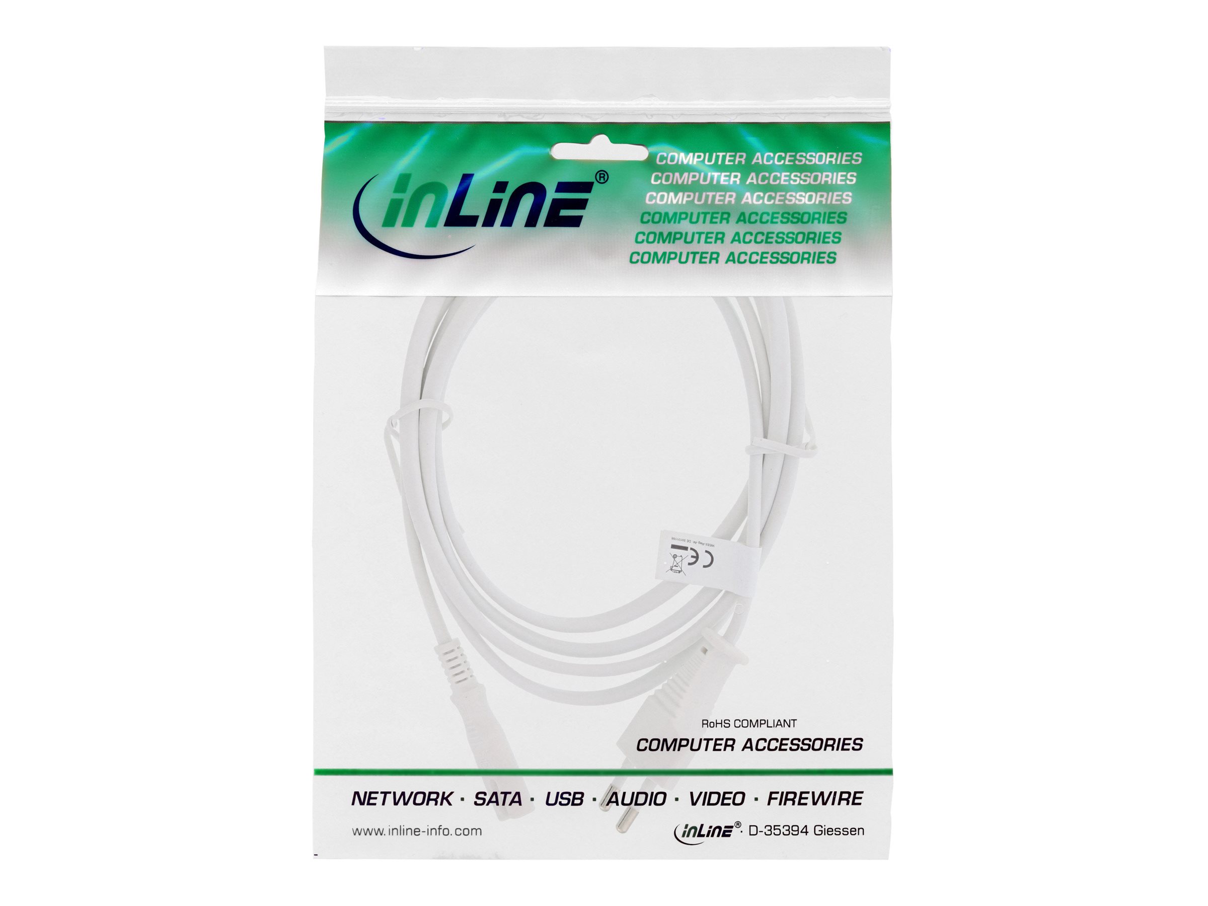 InLine Stromkabel Eurostecker auf IEC 60320 C7 1 m Weiß