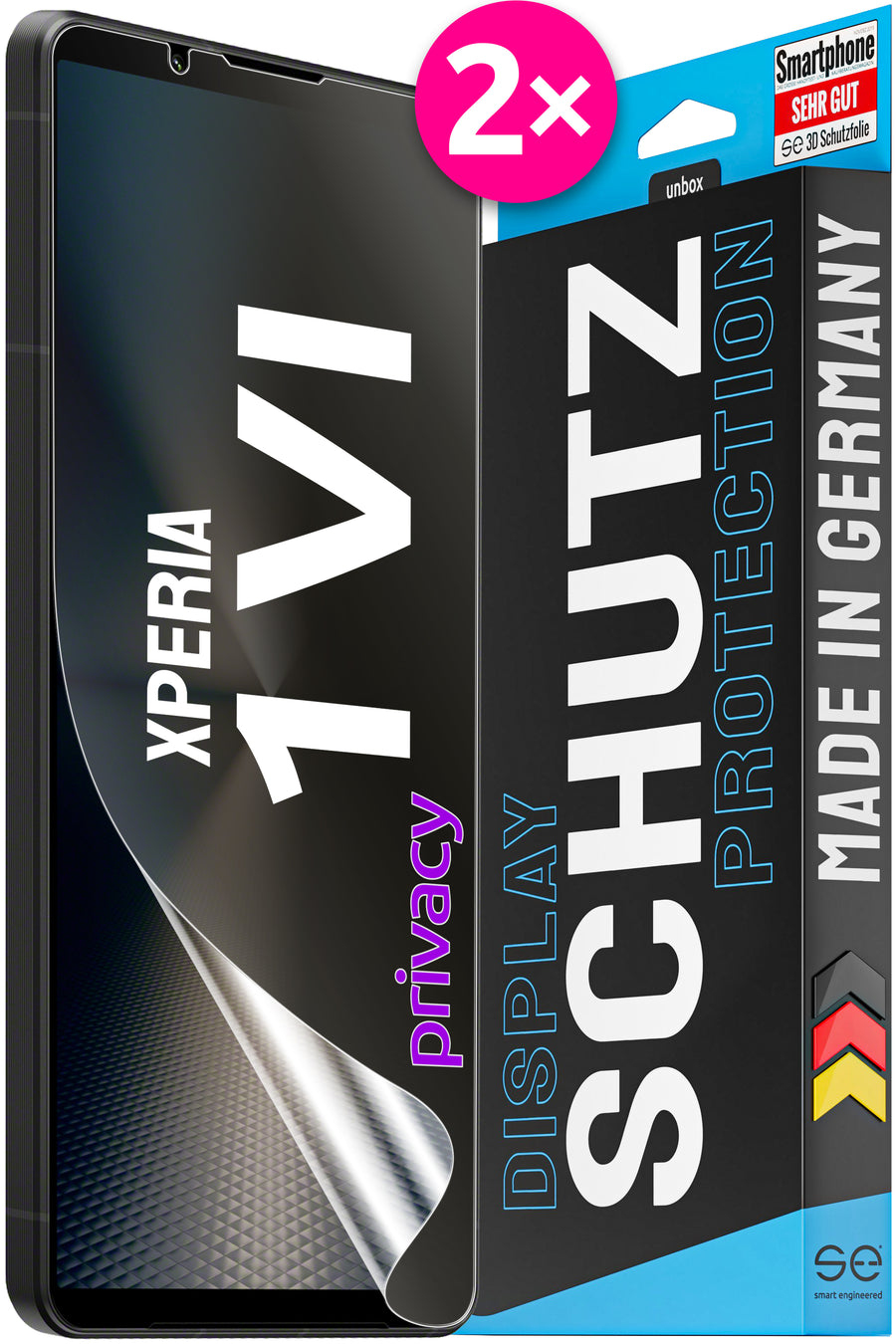 smart.engineered se 3D Displayschutzfolie Sony Xperia 1VI Privacy 2 Stück Transparent