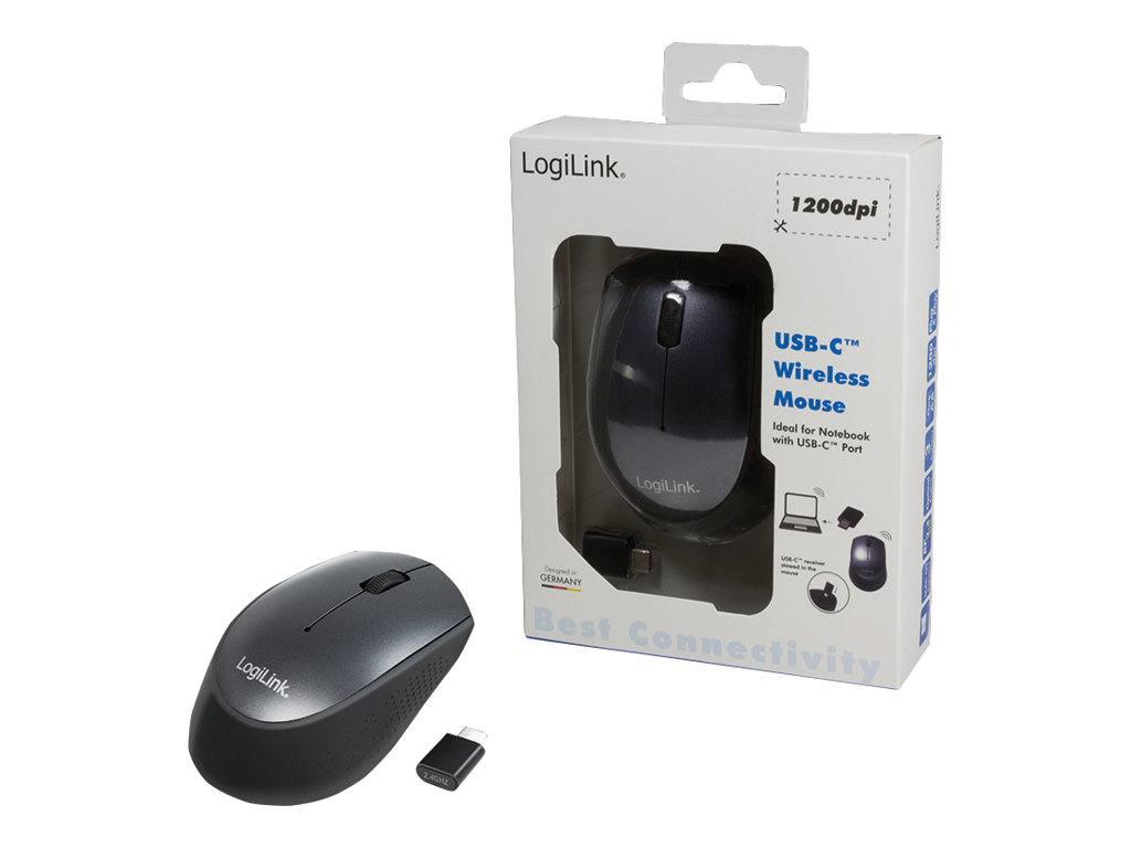 LogiLink ID0160 Kabellose Maus Optisch 1200 DPI USB-C 3 Tasten Schwarz
