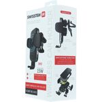 Swissten Car Holder with Wireless Charger 15W, S-Grip W2-AV5, with USB/USB-C Cable, black, Blister (65010606)