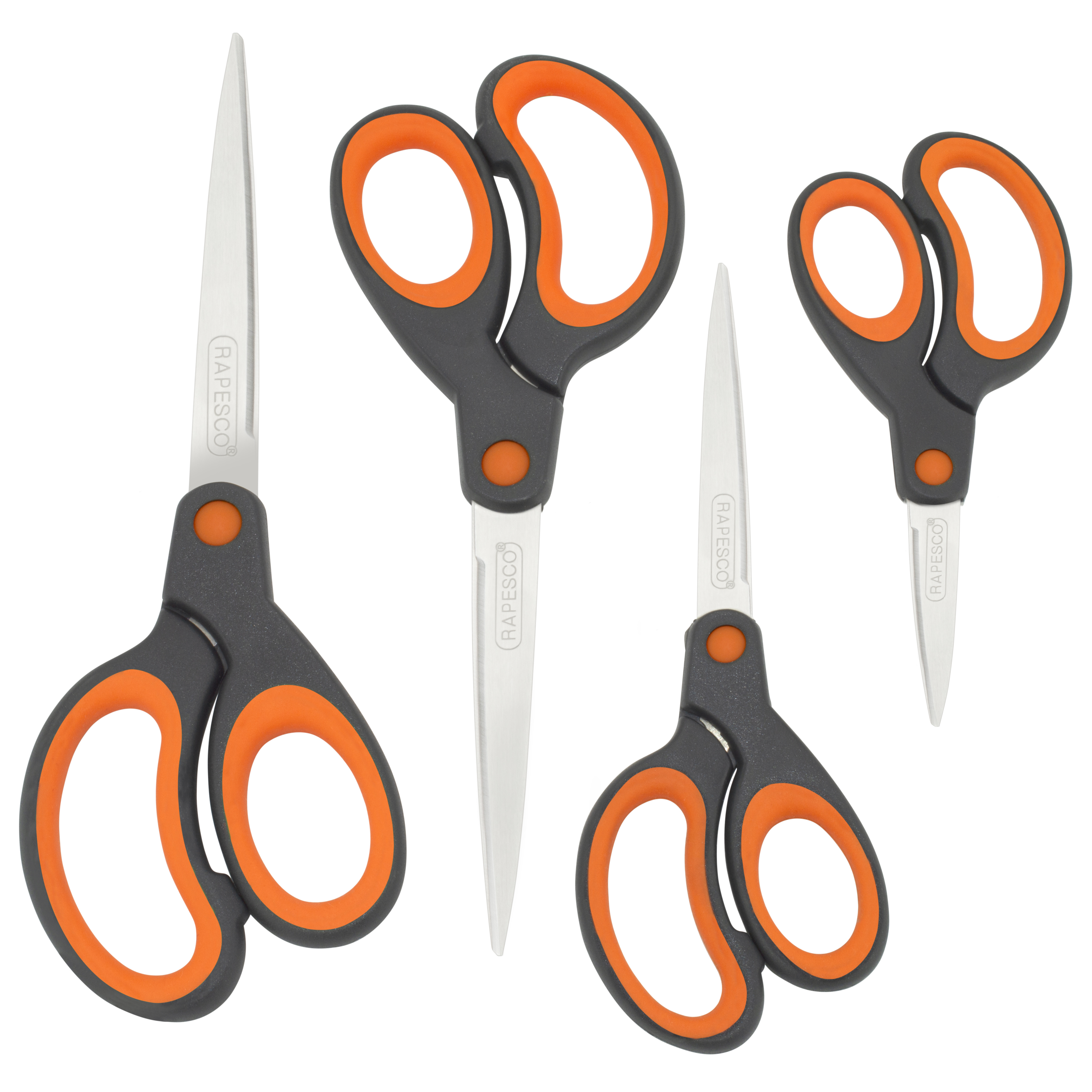 RAPESCO Scheren-Set Soft Grip, 4 Stück, Edelstahl, Schwarz/Orange