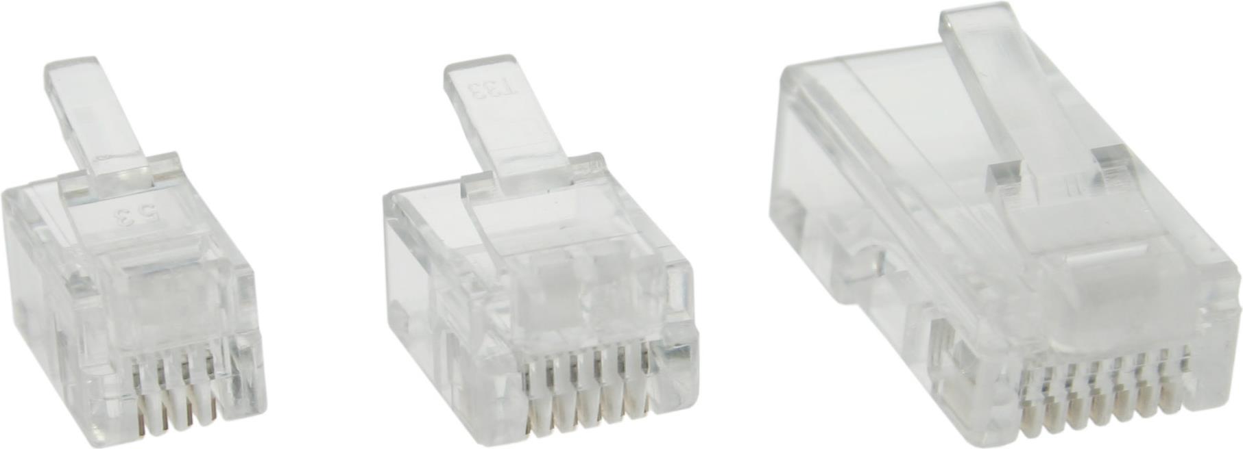 InLine Modularstecker 6P4C RJ11 für Rundkabel, Crimpen, 10er Pack, Transparent/Weiß