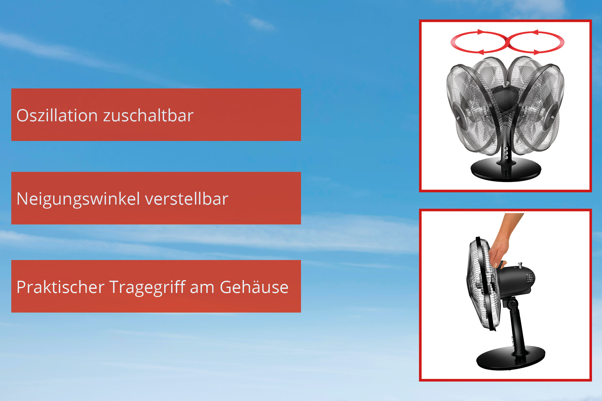 Unold Silverline 86817 Tischventilator 25 W 25 cm 2 Stufen Oszillierend Schwarz, Silber