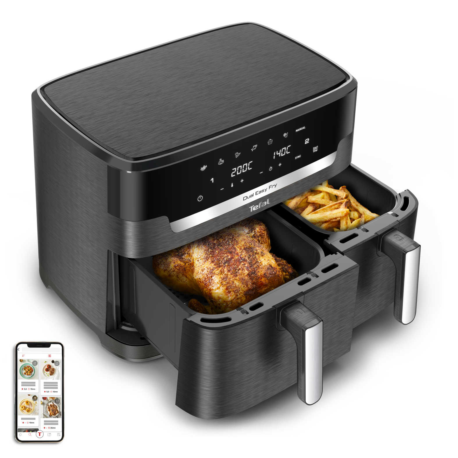 Tefal Dual Easy Fry EY942HE0 Doppel-Heißluftfritteuse 11 l 2020 W Grau