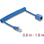 Delock RJ45 Spiralkabel Stecker zu Buchse Cat.6 UTP 0.8 m bis 1.8 blau (90366)