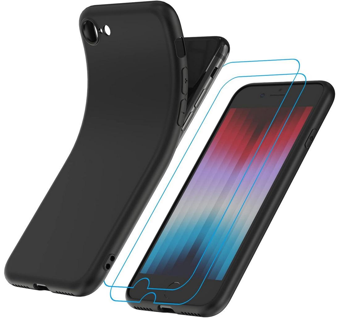 Garegce Hülle Kompatibel mit iPhone SE 2022, Hülle für iPhone 7/8/SE 2020 mit 2 Panzerglas Schutzfolie, Handyhülle Silikon Dünne Weiche TPU Stoßfest Schutzhülle für iPhone 7/8-4.7 Zoll - Schwarz (B09X2QD3T3)
