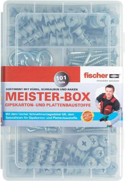 FISCHER Meister-Box mit Gk Dübel, Schrauben, Winkel- und Rundhaken (513892)