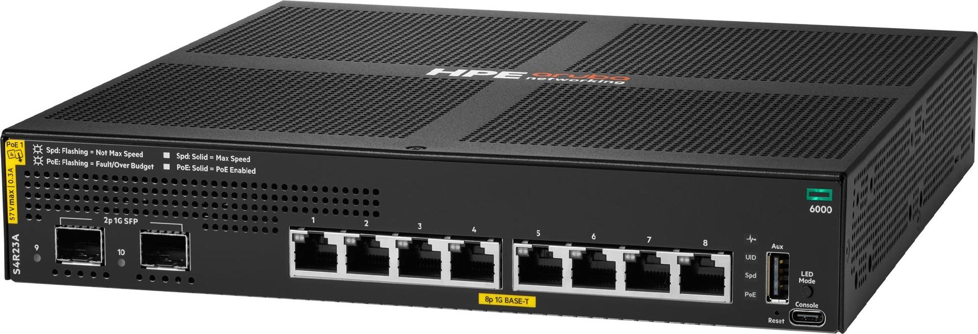 HPE Aruba Networking CX 6000 8-Port PoE+ 2x SFP Managed Gigabit Switch 67W Schwarz
