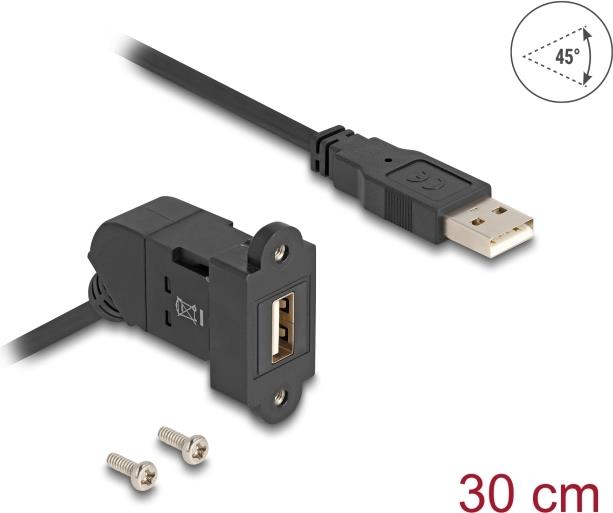 Delock USB 2.0 Typ-A Einbaubuchse 45° gewinkelt zu Stecker mit 30 cm Kabel (67151)