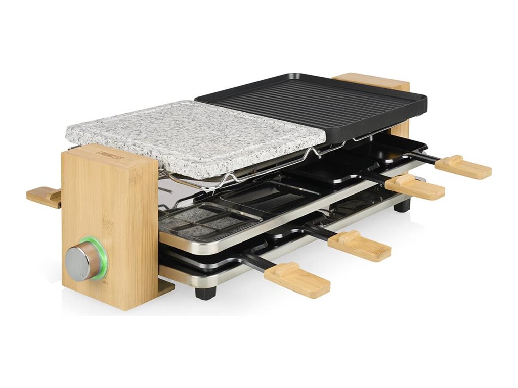 Princess Pure 8 Raclette 1,3 kW Antihaftbeschichtung 8 Pfännchen Holz/Schwarz