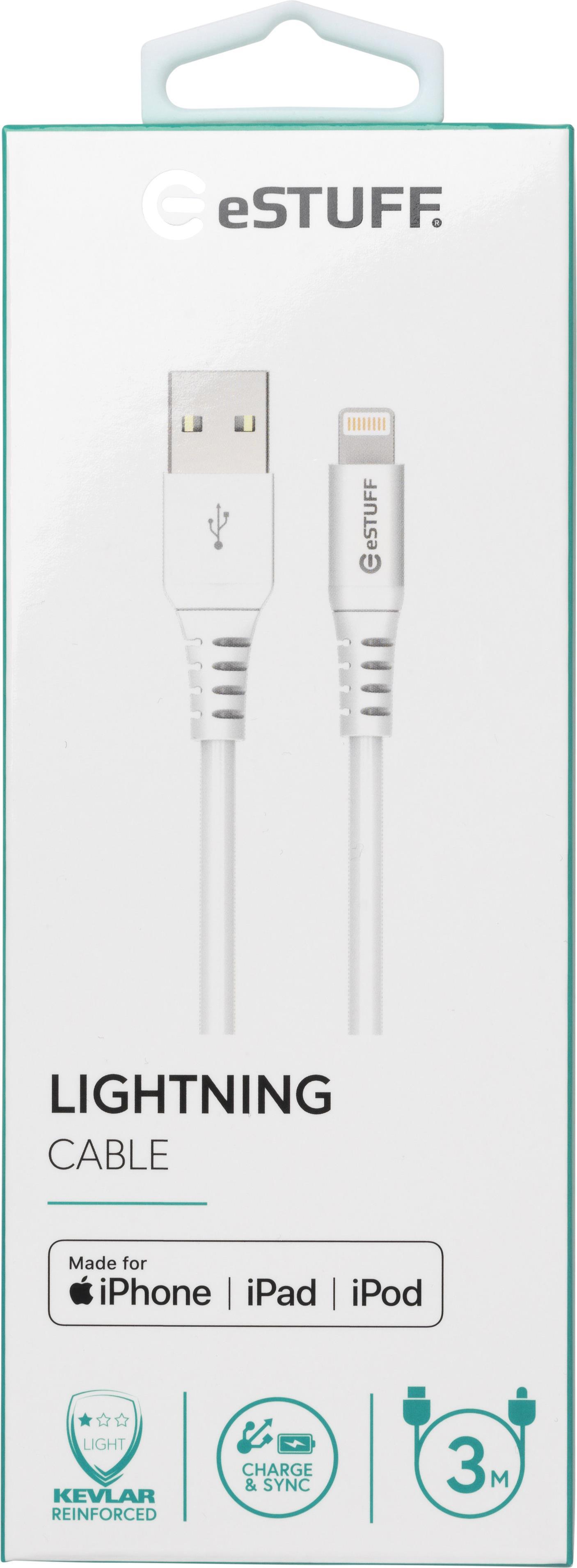 eSTUFF Lightning Cable MFI 3m Whit (ES601304)