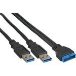 InLine® USB 3.0 Adapterkabel, 2x Stecker A auf Pfostenanschluss 19pol., 0,4m (33447I)