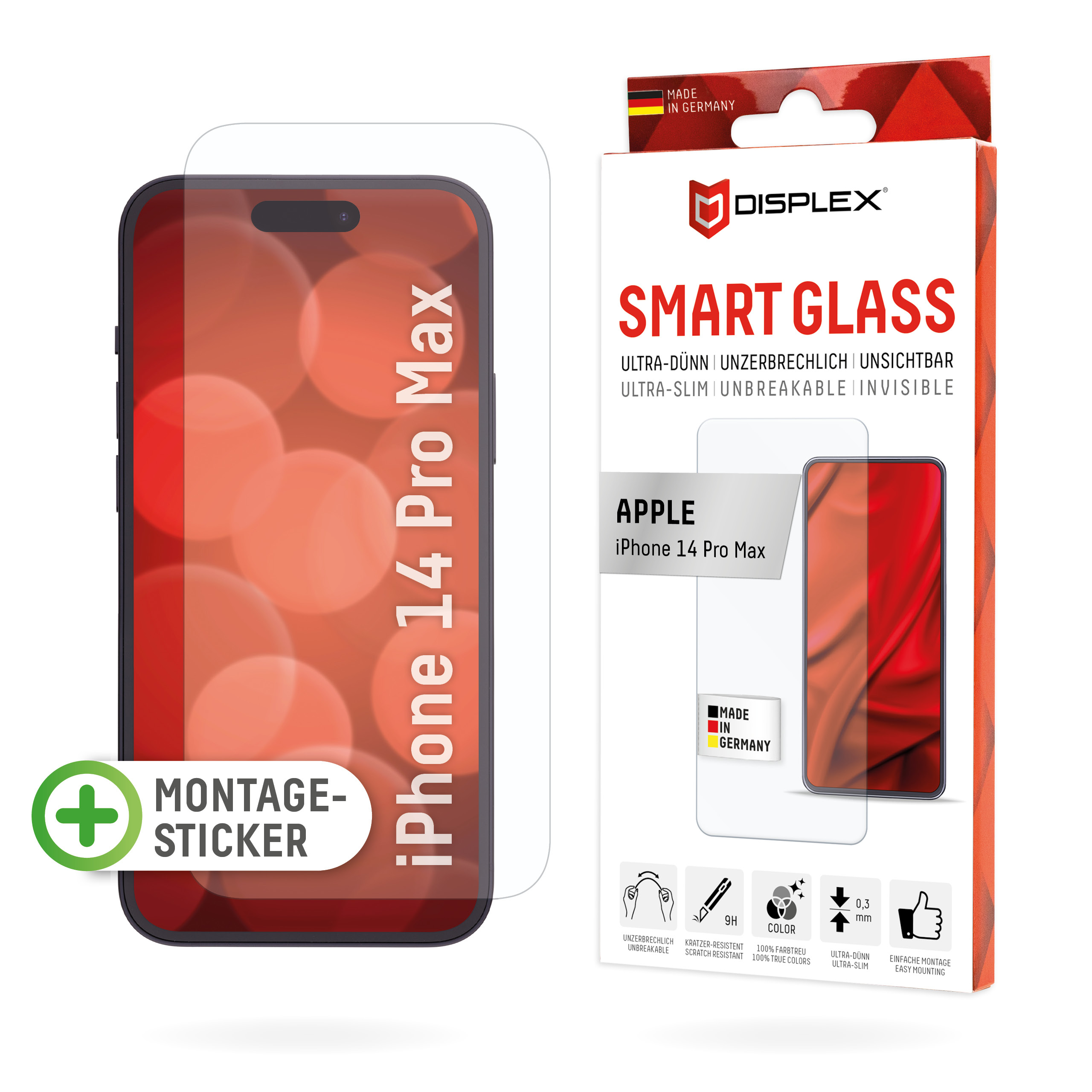 Displex Smart Glass (9H) Displayschutzglas für Apple iPhone 14 Pro Max Transparent