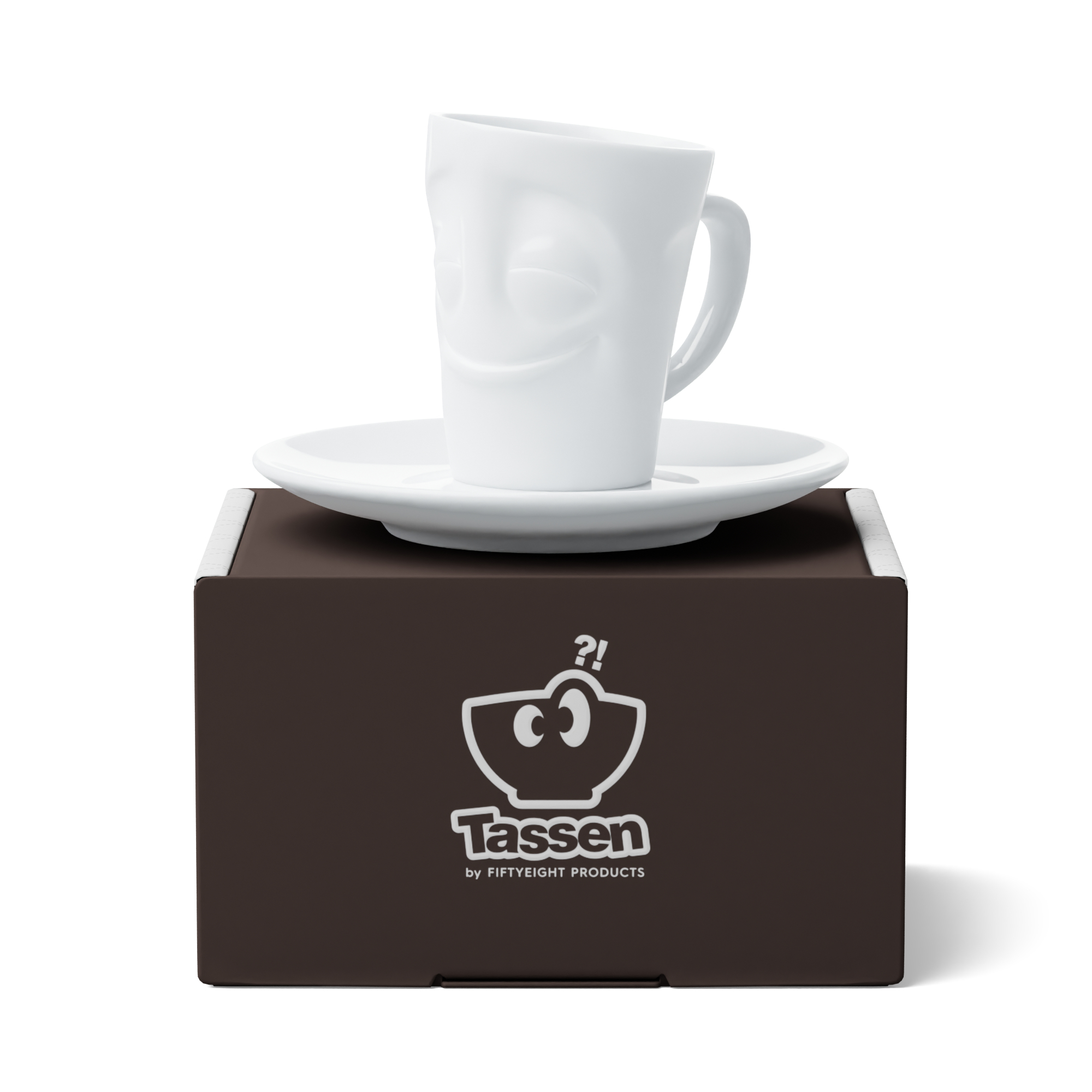 FIFTYEIGHT Espresso Becher mit Henkel 80 ml Porzellan Vergnügt Weiß
