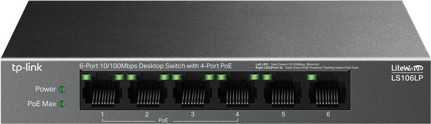 TP-Link LiteWave LS106LP Netzwerk-Switch Unmanaged Fast Ethernet (10/100) Power over Ethernet (PoE) Schwarz (LS106LP)