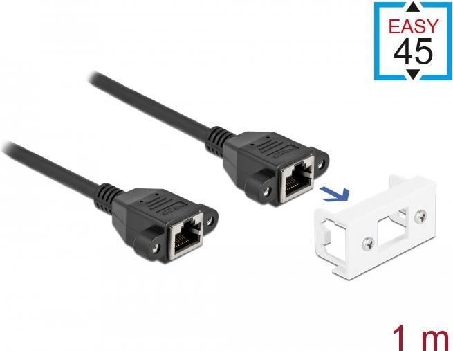 Delock Netzwerk Verlängerungskabel für Easy 45 Modul S/FTP RJ45 Buchse zu RJ45 Buchse Cat.6A 1 m schwarz (87131)