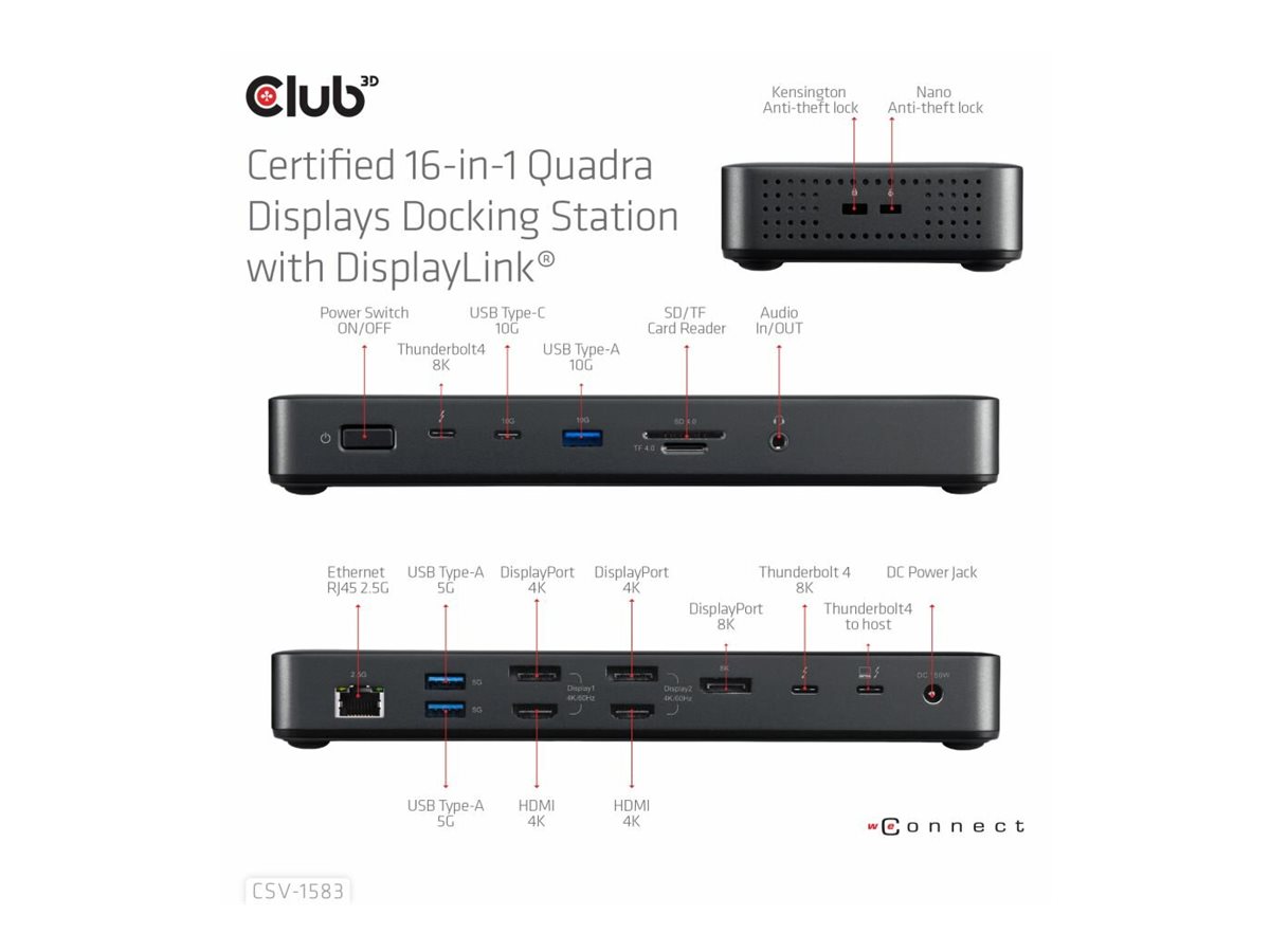 Club 3D 16-in-1 Thunderbolt 4 Dockingstation Schwarz