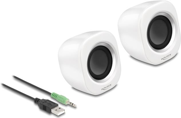 Delock Mini Stereo PC Lautsprecher mit 3.5 mm Klinkenstecker und USB Stromversorgung (27008)