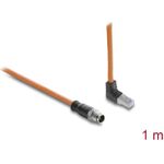Delock M12 Kabel X-kodiert 8 Pin Stecker gerade zu RJ45 Stecker nach oben gewinkelt S/FTP geschirmt 1 m orange (80999)