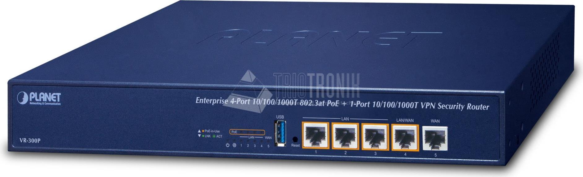 PLANET 4-Port 10/100/1000T 802.3at PoE + 1-Port Gbit Enterprise VPN Security Router Netzwerk Peripherie (VR-300P)