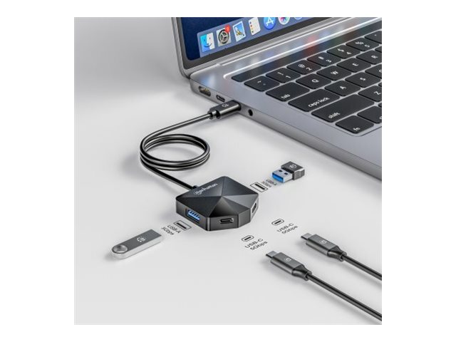 Manhattan USB-Hub 4-Port mit USB-C Stecker 2x USB-C 2x USB-A Schwarz