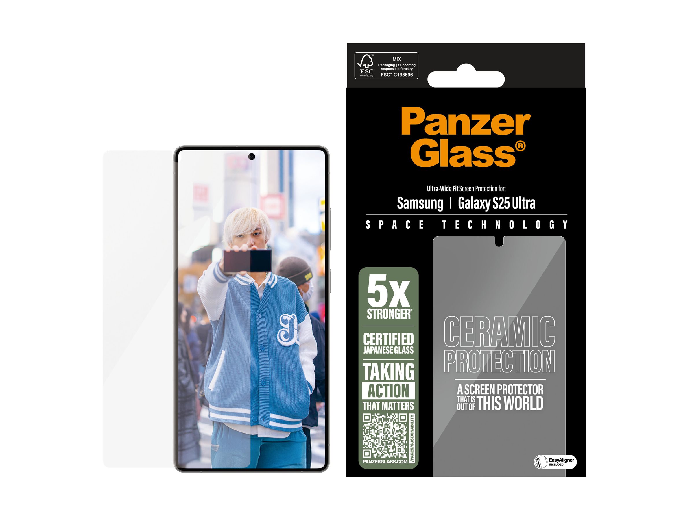 PanzerGlass Ceramic Protection Bildschirmschutz für Samsung Galaxy S25 Ultra Ultra-Wide Fit Schwarz