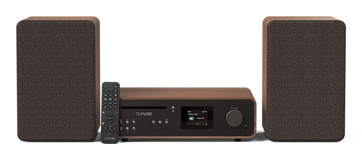 Pure Classic Stereo HiFi-Audiosystem 100W DAB+ Bluetooth WLAN CD Coffee Black, Nußbaum