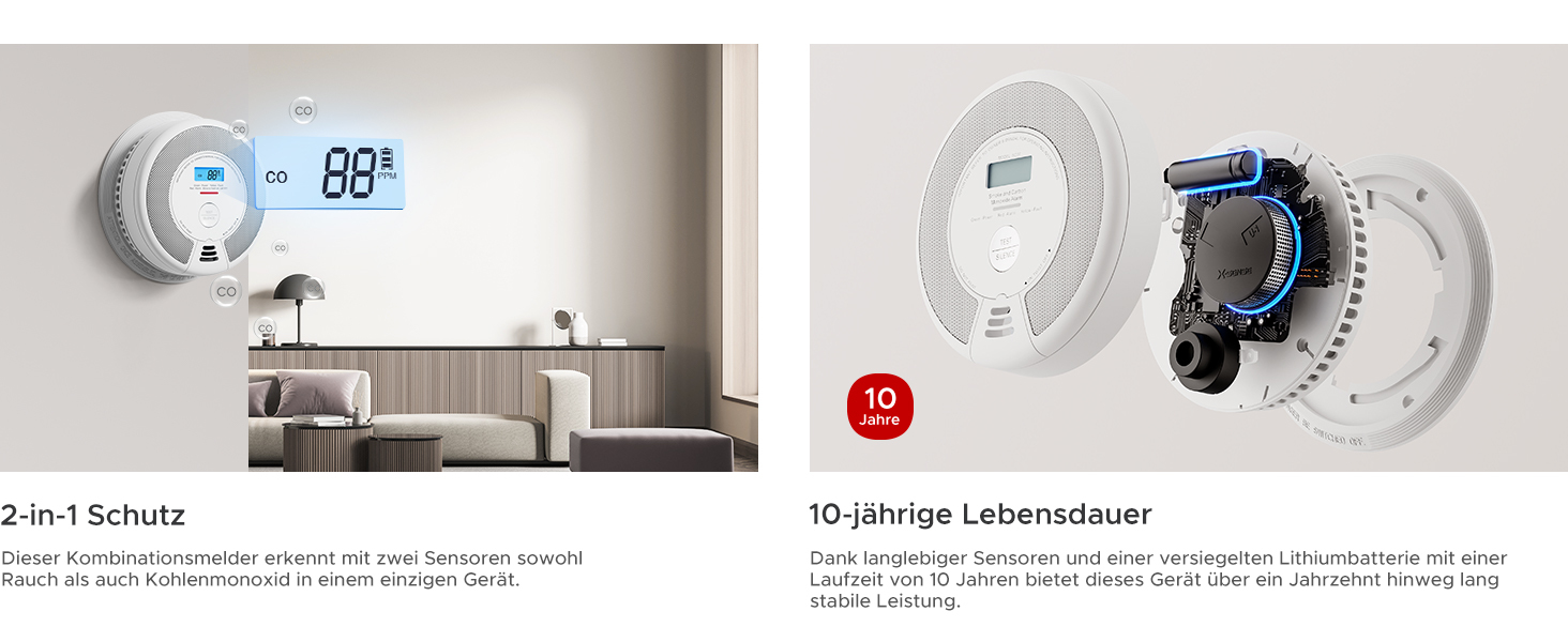 X-Sense SC07 Rauch- und Kohlenmonoxidmelder Kabellos 85 dB Weiß Grau