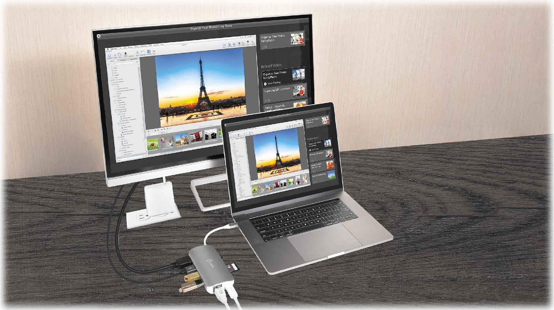 j5create JCD383-N USB-C 9-in-1 Multi Adapter Dockingstation Aluminium Silber, Weiß