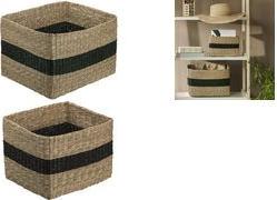 NHG Aufbewahrungskorb VESTER L, aus Seegras, eckig handgefertigt, Farbe: natur, mit grünem Streifendesign, - 1 Stück (53400800)