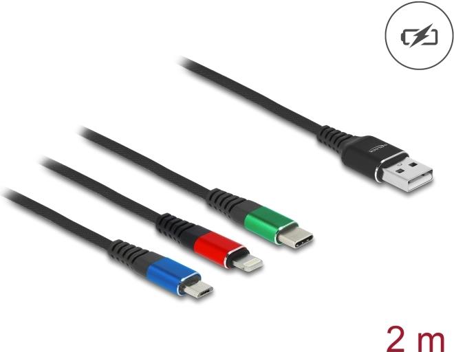 Delock USB Ladekabel 3 in 1 Typ-A zu Lightning Micro Type-C 2 m (90156)