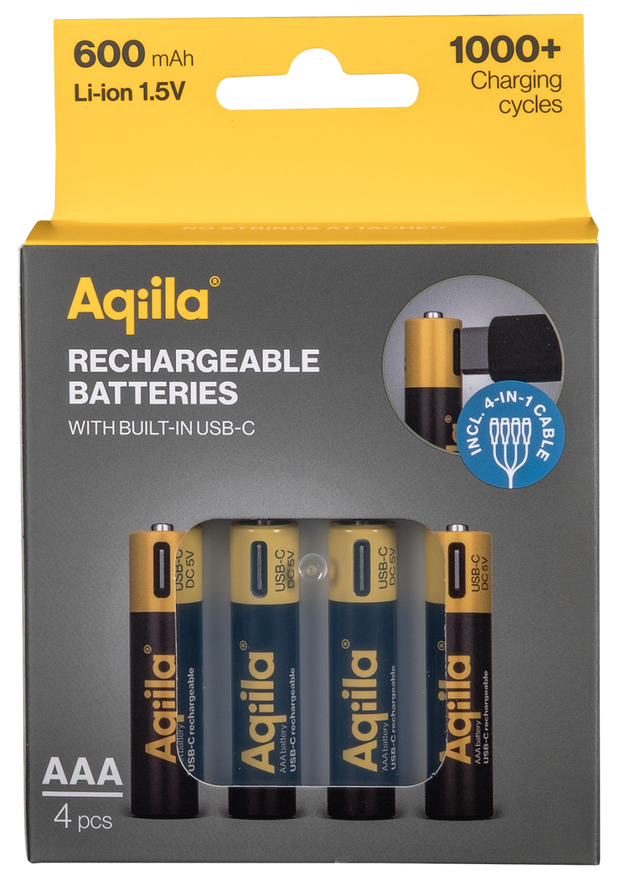 AQIILA AQ60AAA374C4 AAA Akku 600 mAh 1.5 V USB-C Schwarz, Gelb