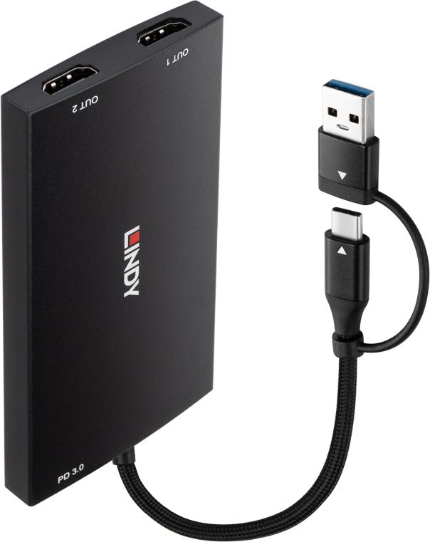 Lindy USB Type A and C to Dual HDMI 4K60 Converter (43430)