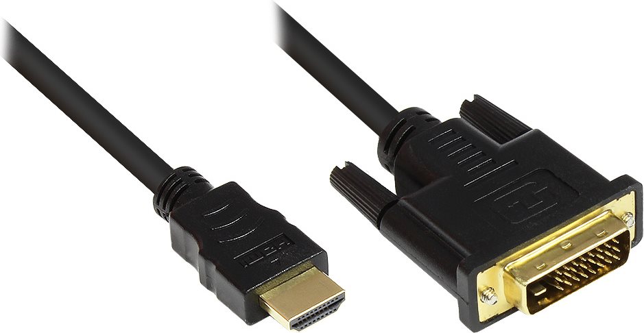 Anschlusskabel HDMI 19pol Stecker an DVI-D 24+1 Stecker, 24K vergoldete Stecker und Kupferkontakte, OFC, schwarz, 1m, Good Connections (GC-M0008)
