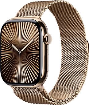 Apple Watch Series 10 GPS + Cellular 46mm Gold Titanium Case mit Gold  Milanese Band MX003QF/A